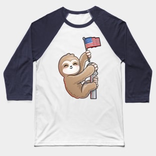 USA American Patriotic Cute Climbing Sloth Baseball T-Shirt
